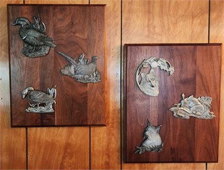 (2) Plaques W/Pewter Animals