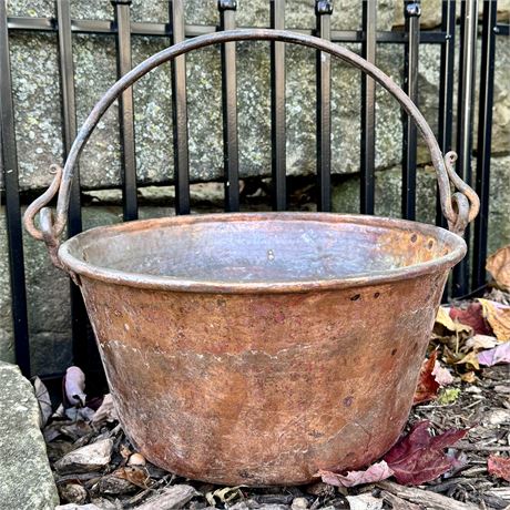 Antique Copper Cauldron - 12" x 7"T