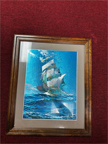 VTG Robert Macgregor Tall Clipper Ship Art Framed/Signed