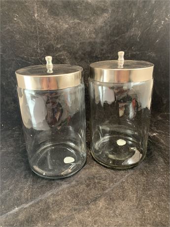 Glass Canister Apothecary Storage Jar With Metal Lid Lot of 2
