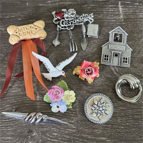 Mixed Brooch & Scarf Clip Lot - W. Germany, England, Designer, Etc.