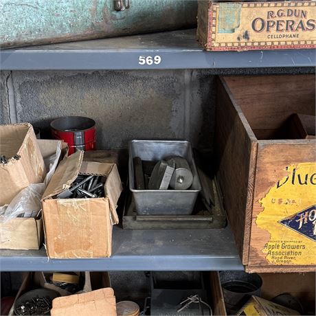 Shelf Cleanout - Parts, Nails, Screws, Contents of Crate!