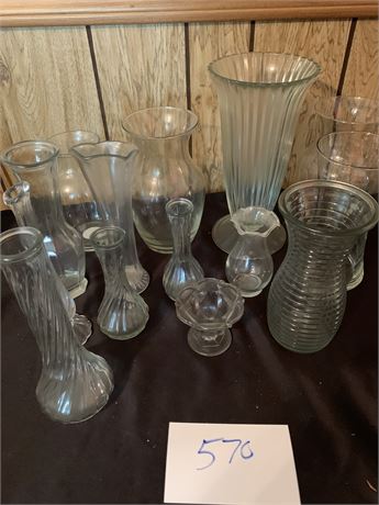 Clear Glass Vase Lot Varying Size and Types