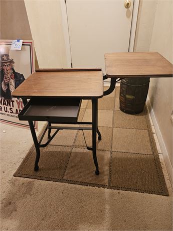 Vintage Wood & Metal Small Two Tier Desk-Table