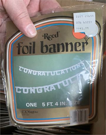 Vintage C. A. Reed Royal 5 Foot Foil Congratulations Party Banner Lot