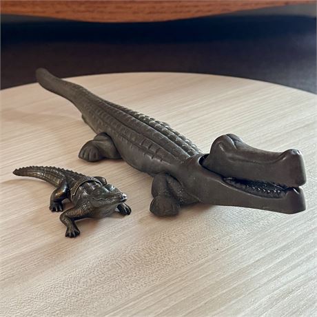 Vintage Solid Brass Alligator Crocodile Nutcracker (13") and Baby!!