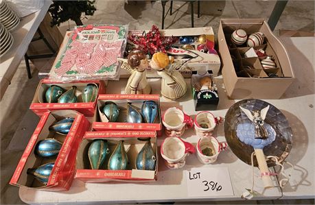 Vintage Mixed Christmas Lot- Santa Mugs, Antique Mixed Ornaments, Bradford Refle