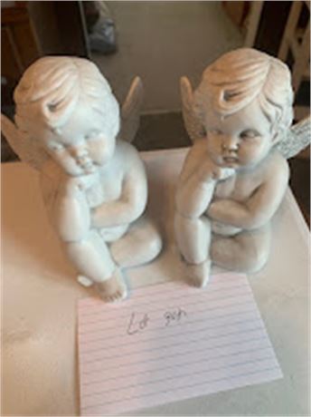 Pair Of White Ceramic Cherub Angel Figurines