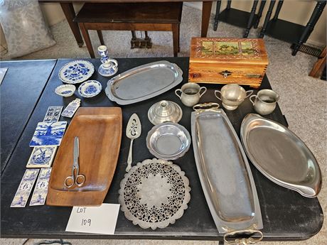 Mixed Housewares:Stainless Serving Dishes/Mirror Candy Box/Pewter Cups & More