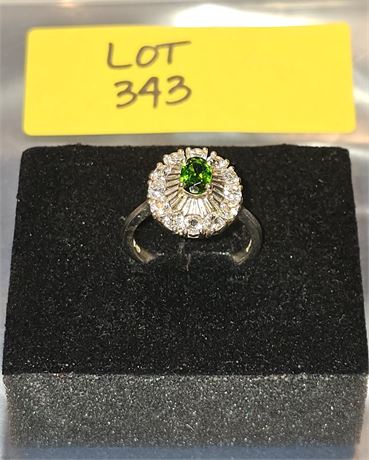 Sterling 925 Peridot & CZ Ring Sz 10