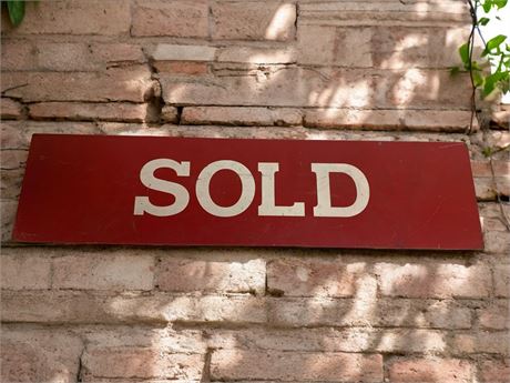Vintage Wood "SOLD" Sign in Red and White - Retail, Realty, Auction Sign
