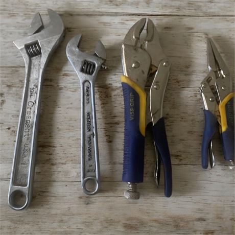 Vise Grip & Adjustable Wrench Tool Lot