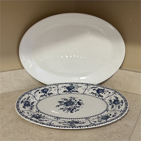 Johnson Bros. Indies Pattern and Solid White Ceramic Serving Platters