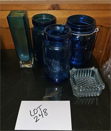 Mixed Blue Glass- Cobalt Canning, Ashtray & More