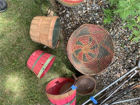 Garden Wicker Basket Wood Pot Lot