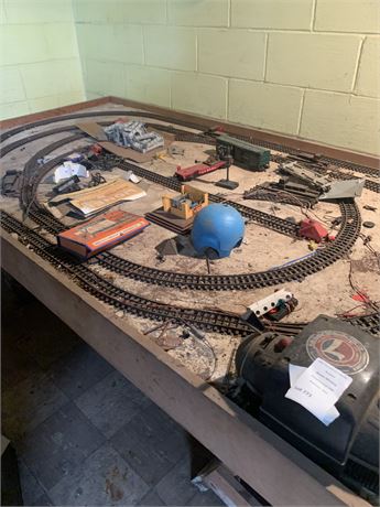 Vintage Model Train Set, Large Display Table, Train Accessories
