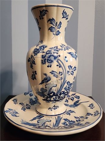 Delft Holland Windmill Blue & White Vase, Plate