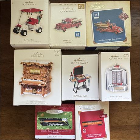 Hallmark Keepsake Mixed Ornaments Lot - Lionel, Musical, Fire Engines, Etc.