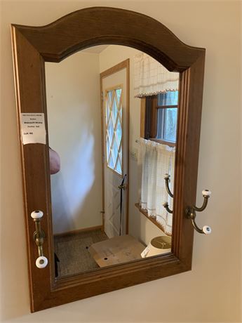 Antique French Oak Wall Mirror With Coat Hooks