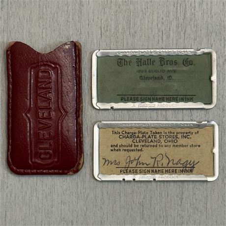 Vintage CLEVELAND Halle Bros. Charga-Plate Credit Cards & Holder