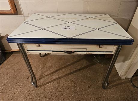 Navy Blue & White Enamel Top Table