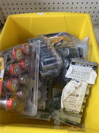 Plastic Tote Full of Misc Batteries