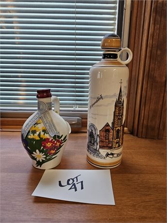 Hand Painted Wijnen-Likeuren Bottle & Deutsches Erugnis Hand Painted Liquor Bot.