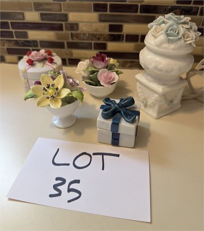 Enesco Trinket Box, Floral Figures Sigma Coalport and More
