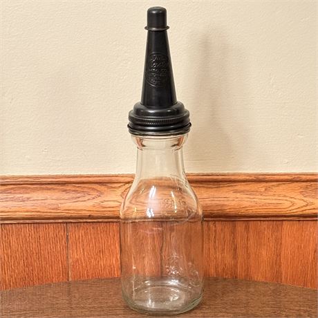 The Master Mfg Co. Motor Oil Metal Spout and Glass Quart Bottle