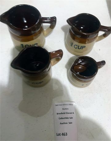 Vintage Brown/Beige Two Tone Stoneware Pottery Measuring Cup Set of 4