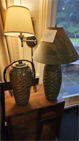 Woven Copper Table Lamp & Lidded Matching Vase