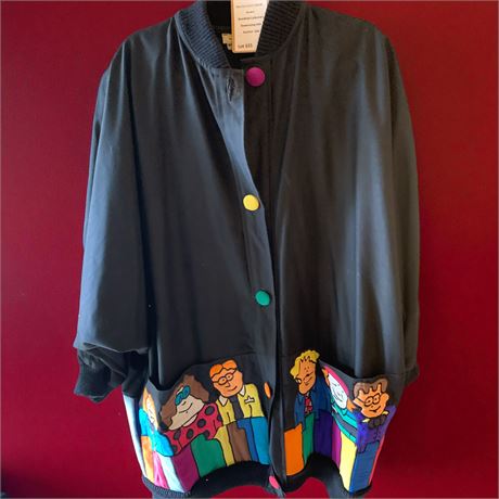 Silkscapes Jacket W/Embroidered Appliqué Office Workers Front/Back (No Size Tag)