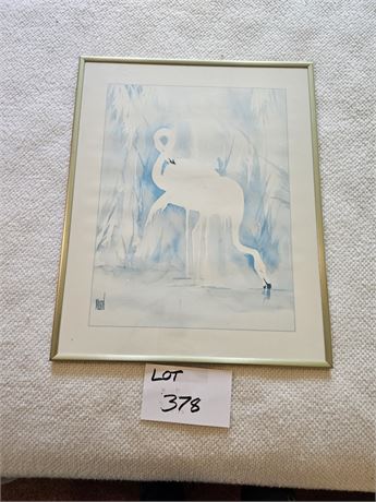 Madden Flamingo Blue & White Water Color Print