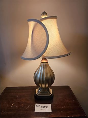 Decorative Ribbed Gold-Toned Table Lamp with Fabric Shade - 28" H