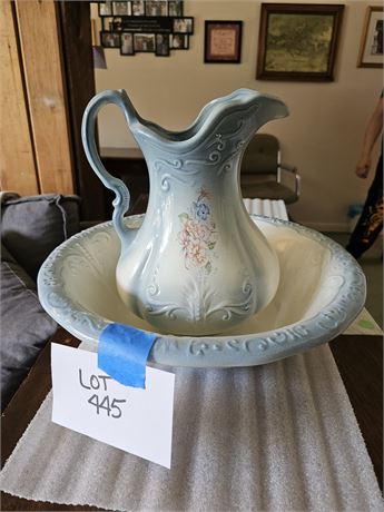 Ironstone Transferware Pitcher & Basin