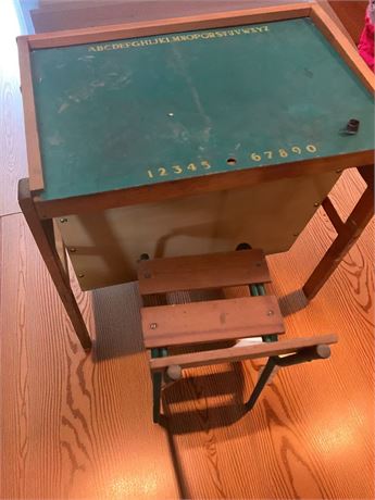 Vintage Kids Wood Chalkboard School Desk & Wooden Chair Set