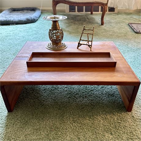 Wooden Lap Desk w/ Tray and Brass Items