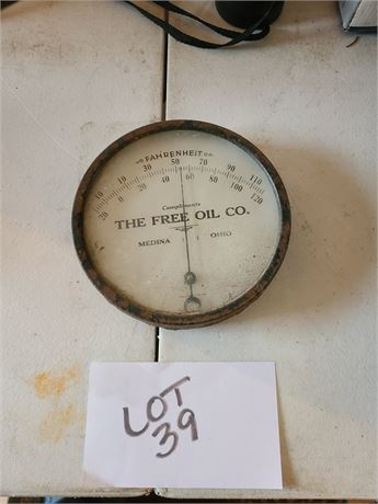 The Free Oil Company Metal Thermometer