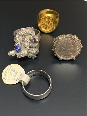 Vintage Ring Lot of 4 - British Sixpence Queen Elizabeth II Coin Ring & More