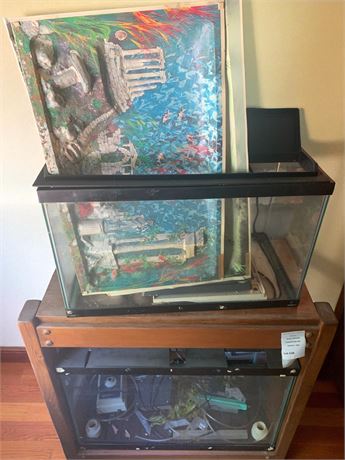 10 and 20 Gallon Aquarium Tanks With Wood Double Stand & Aquarium Accessories