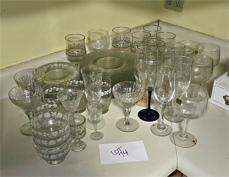 Cupboard Cleanout- Mixed Glass Plates, Saucers, Wine & Beverage