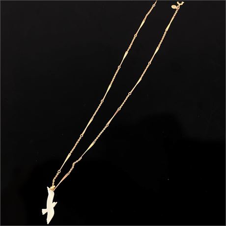 Vintage Avon Carved White Dove Pendant Necklace (24" Chain W/2 1/2" Pendant)