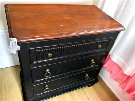 Vintage Black and Brown Wood Three-Drawer Nightstand/Chest of Drawers