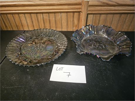 Federal Glass Iridescent Smoke Carnival Pioneer Platter & Bowl
