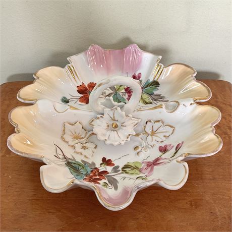Hand Painted Divided Antique Bon Bon Dish