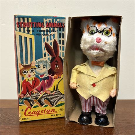 Vintage Strutting Animals (Cat) Wind-Up Toy w/ Box, Cragstan Made in Japan