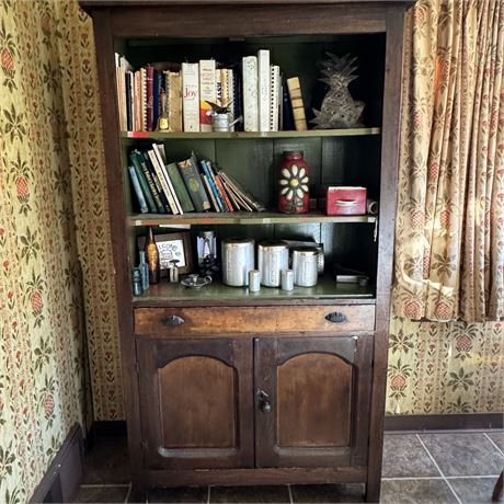 Antique Solid Wood Hutch - NO CONTENTS - Approx. 72.5"T x 41 x 16.5" (total dim)