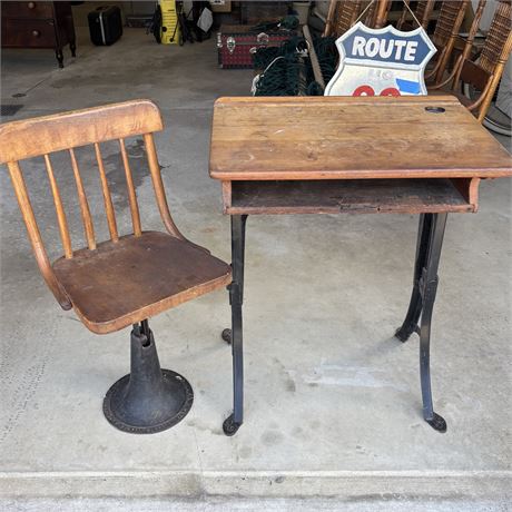 19th Century Kenney Bros. & Wolkins School Desk and Chair