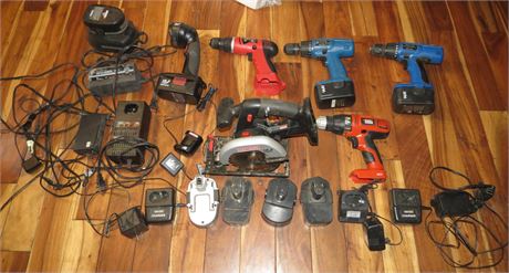 Assorted Cordless Tools, Batteries, Chargers