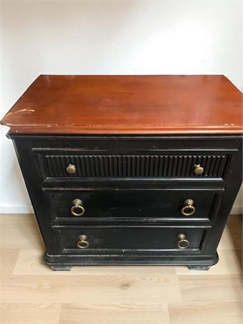 Vintage Black and Brown Wood Three-Drawer Nightstand/Chest of Drawers